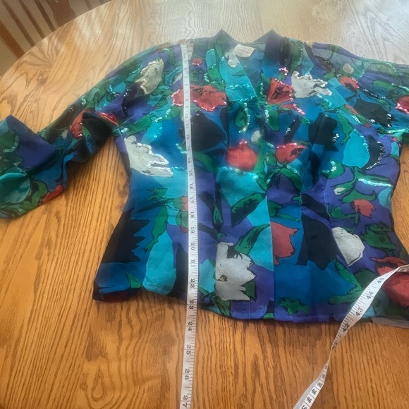 Vintage Francesca of Damon Silk Sequin Semi Sheer Blouse Size 10 Blue Black - Picture 3 of 8